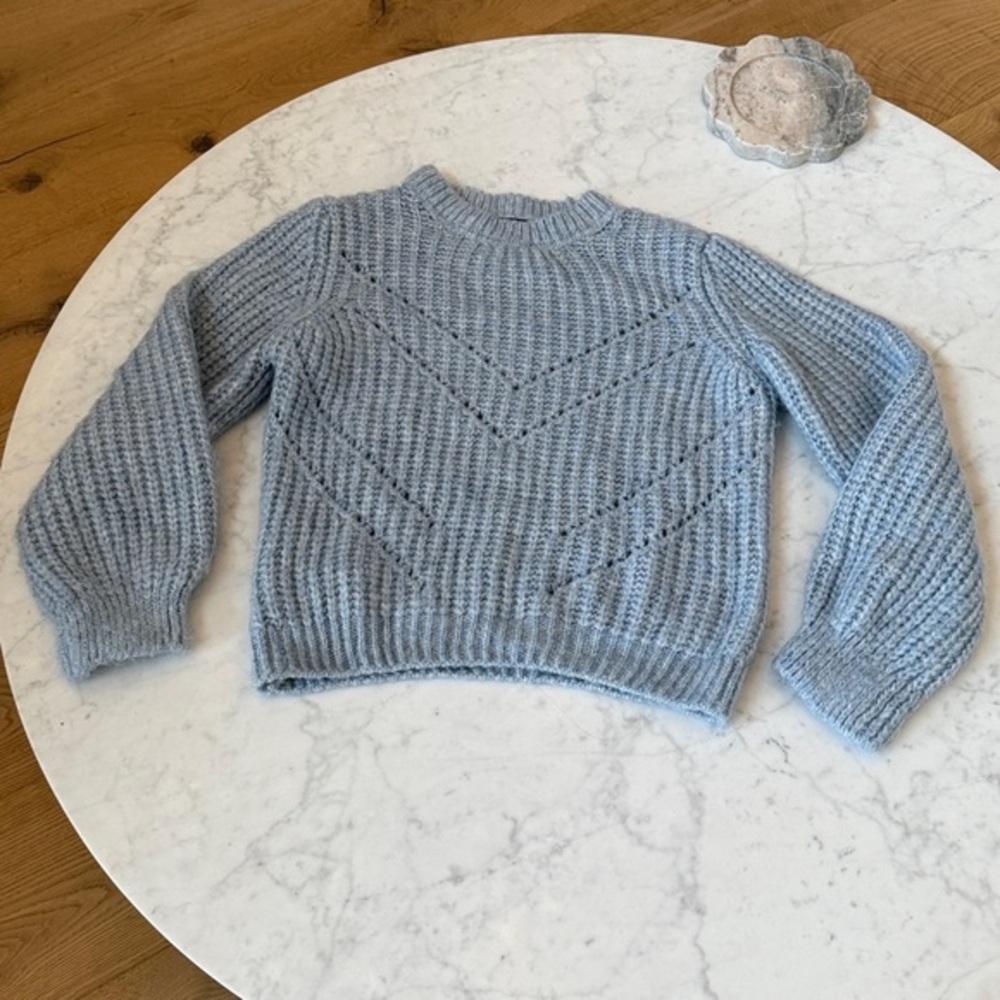Mango Blue Chunky Knit Sweater Size M Mock Neck